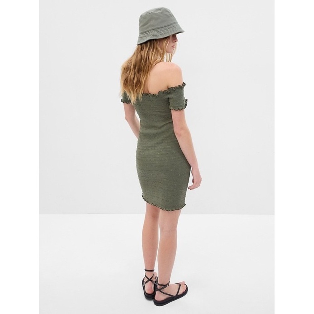 GAP Smocked Mini Dress Bundle Medium Petite Black & Olive Green Off Shoulder NWT - Picture 11 of 11